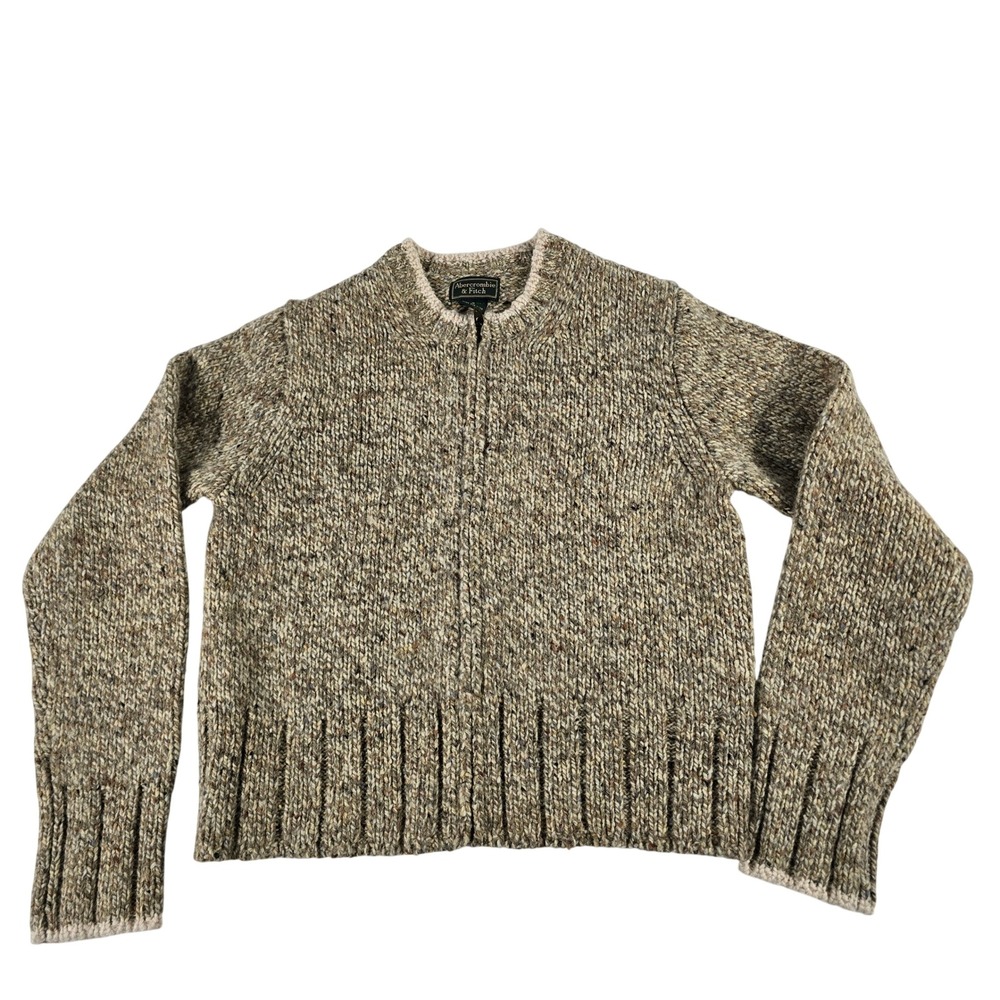 Abercrombie & Fitch Vintage Lambswool Blend Full Zip Cardigan Sweater Tan Small